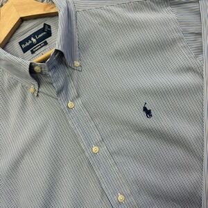 Ralph Lauren Button Down Shirt‎ Men's XL Blue White Stripe Cotton Long Sleeve